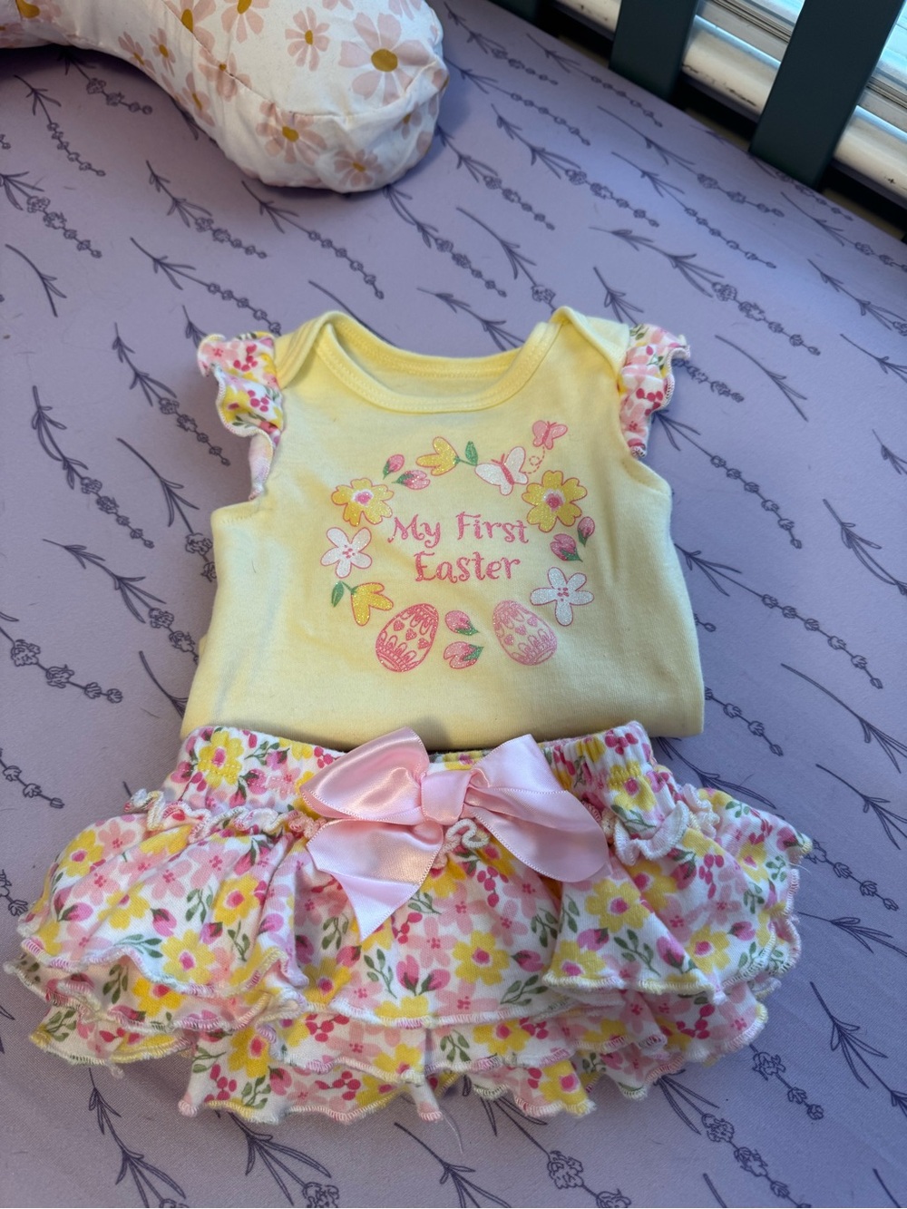 Baby Starters Cream Floral & Butterfly Graphic Onesie (Pink, Yellow, Green)